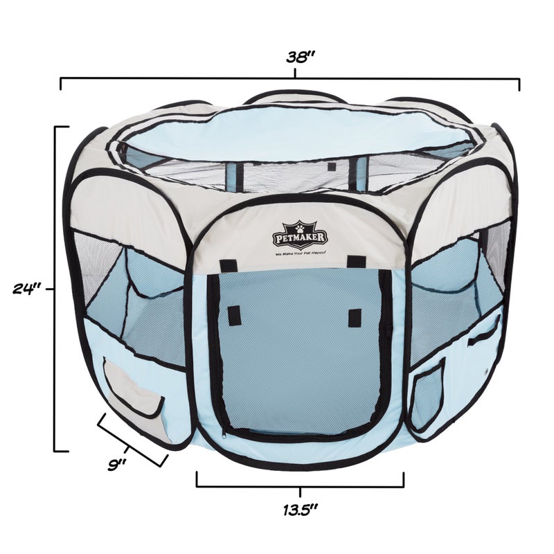 PETMAKER Pop-Up Pet Playpen - 38-Inch Indoor and Outdoor Dog Kennel with Carrying Bag - Portable Pet Enclosure for Dogs and Small Animals by PETMAKER (Blue) - Image 2